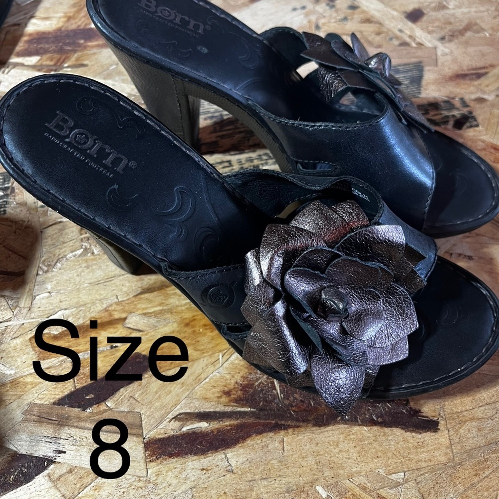 “Born” flower slip on heel